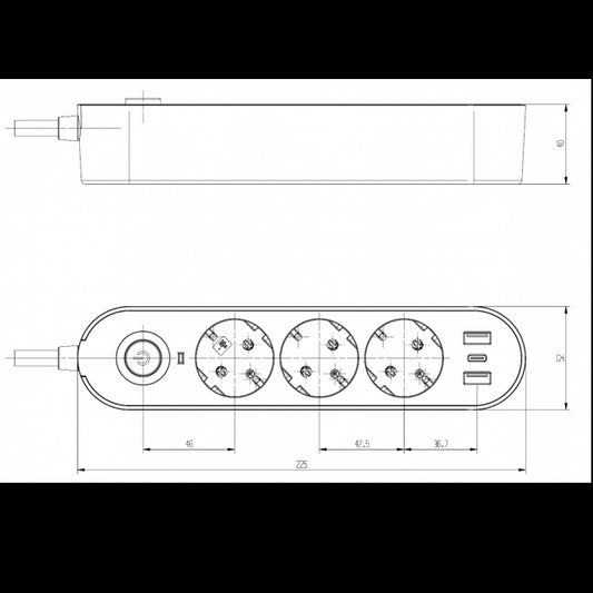 PRENOSNA PRIKLJUCNICA GS03KU 3/1.5met, 2 USB, TIP C