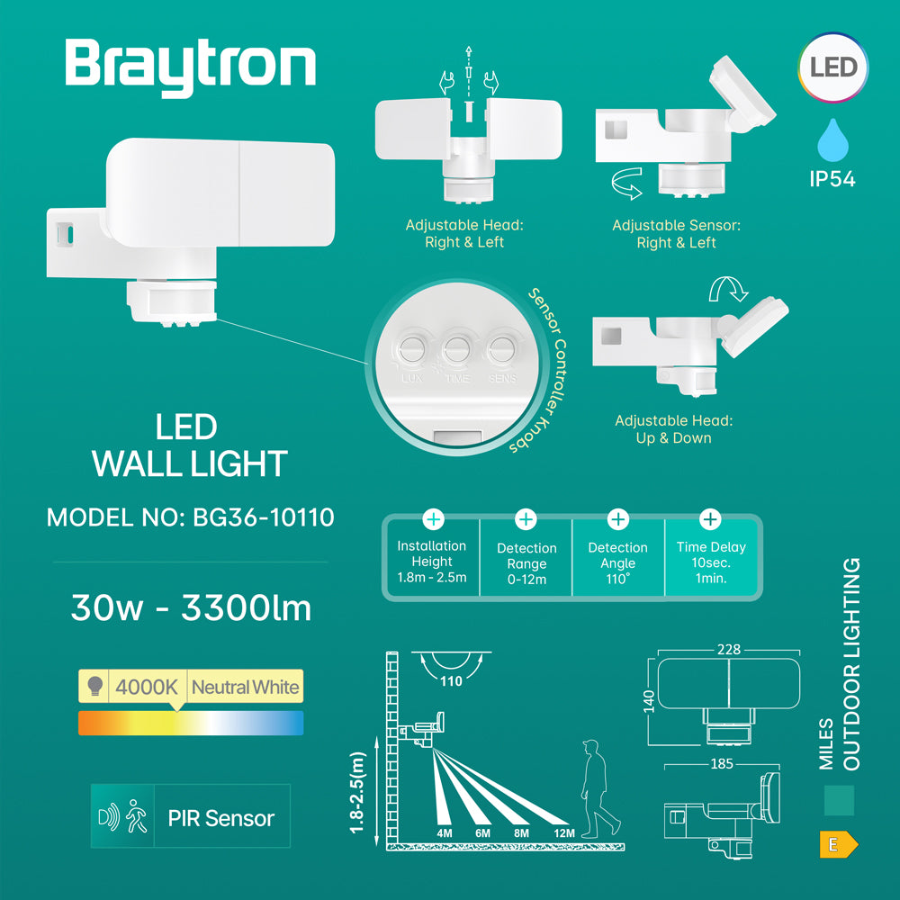 BRY-MILES-W2-BELA-30W-4000K-IP54-ZIDNA SVETILJKA