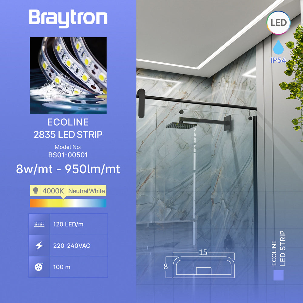 BRY-ECOLINE-120L-2835-4000K-220V-8W-IP54-LED TRAKA