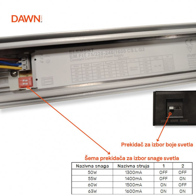 DAWN LED SVETILJKA LT-T-020 50/55/60/63W CCT CRNA 1,5 met