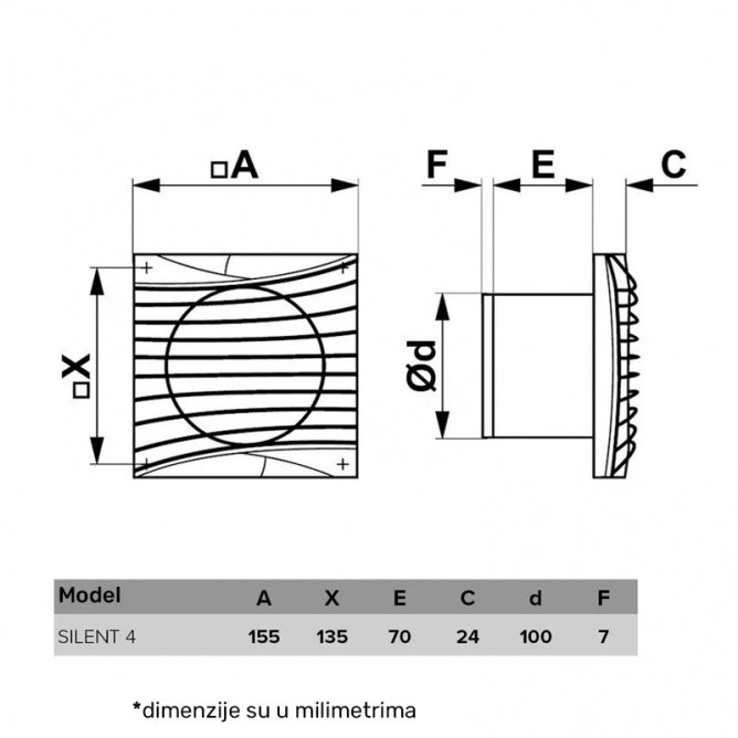ERA VENTILATOR F100 SILENT 4C MRH
