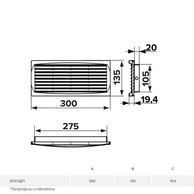 ERA ZALUZINA 3013,5DP BELA (300x135 mm)