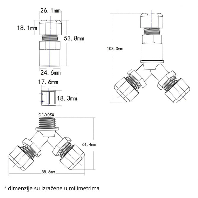 KONEKTOR KABLOVSKI IP68 XYS20(Y)-3P (0,5-2,5 mm2, 6,5-12mm)