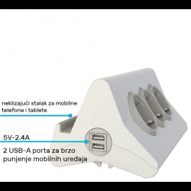 LG 694810 PRODUZNI BLOK 3X2P+E 2XUSB-A + OSIG 1.5M (BELA/S.SIVA)