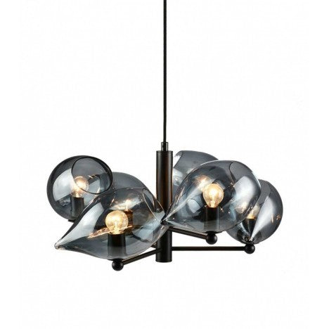 LUNA 115 LUSTER 6*E14 BLACK/SMOKED GLASS