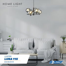 LUNA 115 LUSTER 6*E14 BLACK/SMOKED GLASS