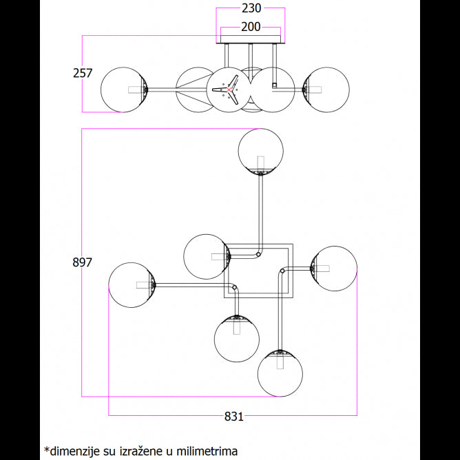 LUNA 188 LUSTER 6*G9 HROM/ZADIMLJENO STAKLO