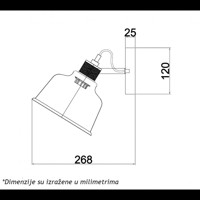 LUNA 221 ZIDNA LAMPA 1*E27 CRNA/BAKAR