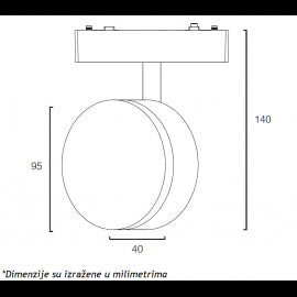 MAGNETIC SLIM SVETILJKA LED26-B90 9W 3000K 150° 48V DC BELA