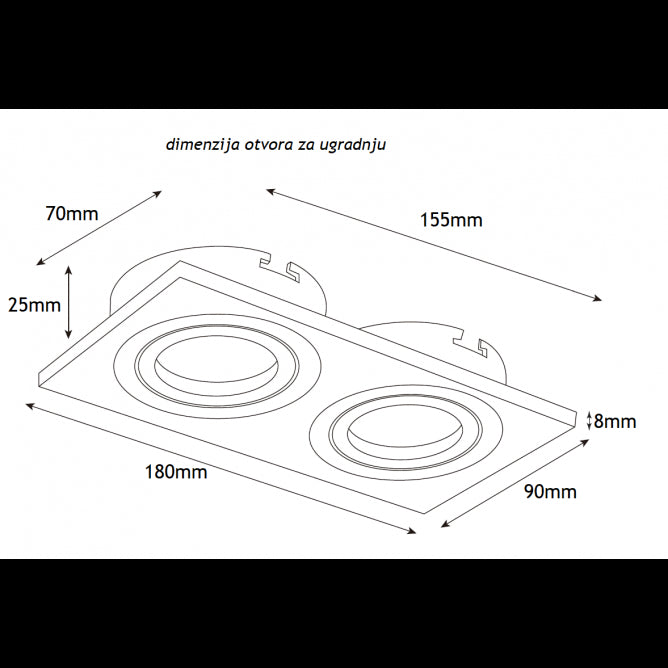 ROZETNA 707 2*GU10 CRNA KRISTAL
