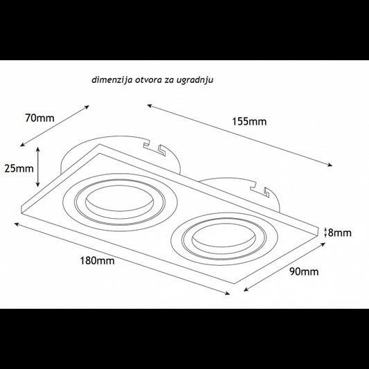 ROZETNA 707 2*GU10 CRNA KRISTAL