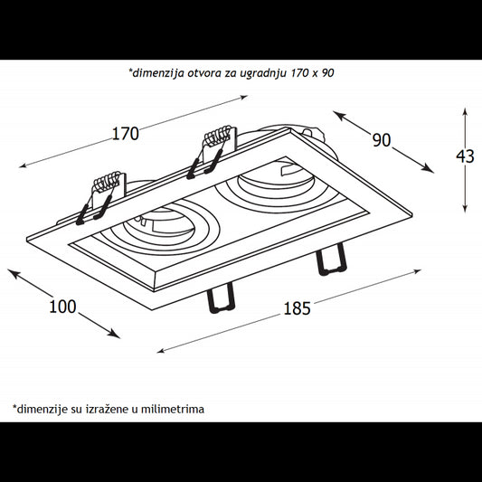 ROZETNA 708 2*GU10 CRNA