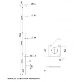 STUB SA STOPOM 8M GALVANIZOVAN SIVI