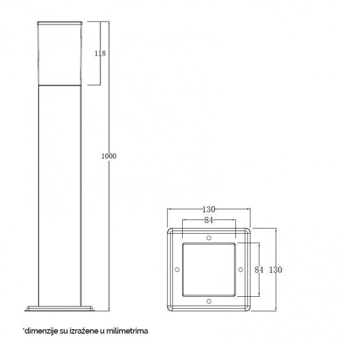 SVETILJKA JM-4607-1000 STUBNA 1*E27 IP65 ANTRACIT