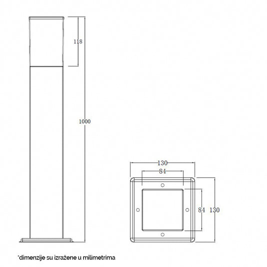 SVETILJKA JM-4607-1000 STUBNA 1*E27 IP65 ANTRACIT