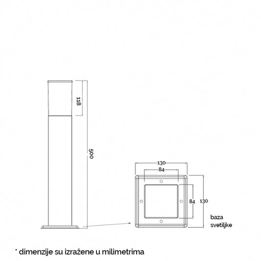 SVETILJKA JM-4607-500 STUBNA 1*E27 IP65 ANTRACIT