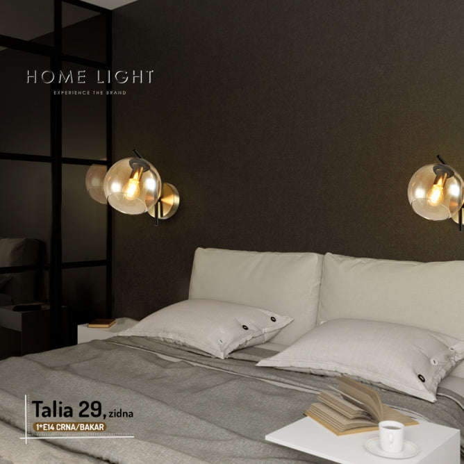 TALIA 29 ZIDNA LAMPA 1*E14 CRNA/BAKAR