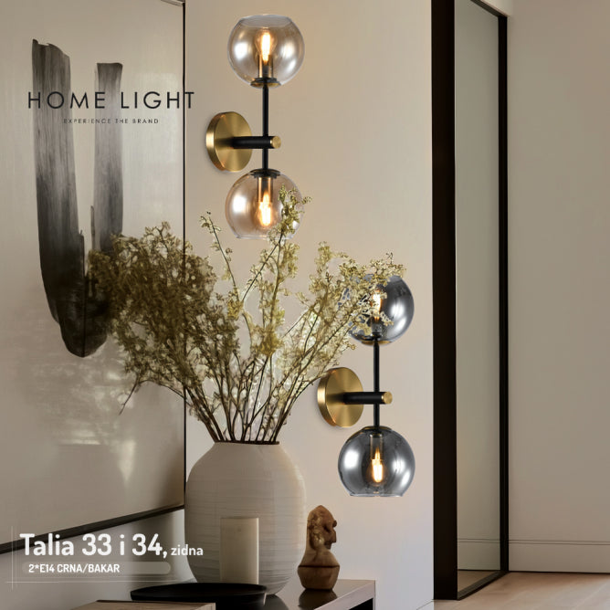 TALIA 33 ZIDNA LAMPA 2*E14 CRNA/BAKAR