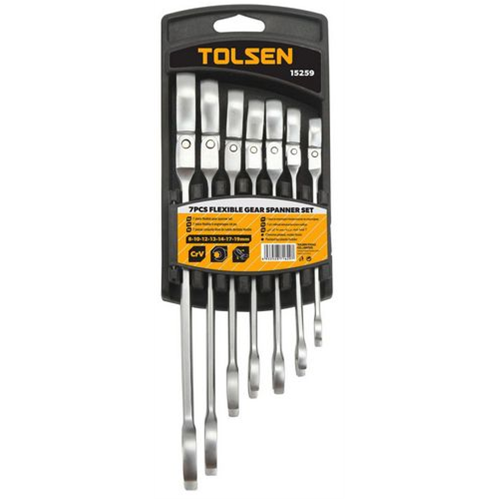 KLJUČ KOMBINOVANI SA ČEGRTALJKOM I ZGLOBOM 7-DELNI SET 8mm-19mm