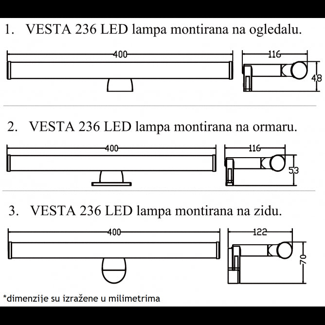 VESTA 236 ZIDNA LAMPA 6W 4000K HROM