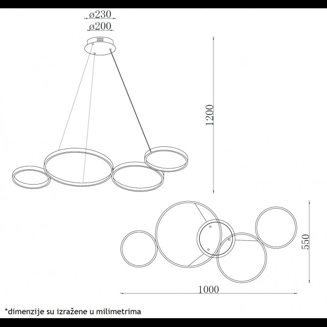 VESTA 374 LUSTER LED 62W 3000K CRNA
