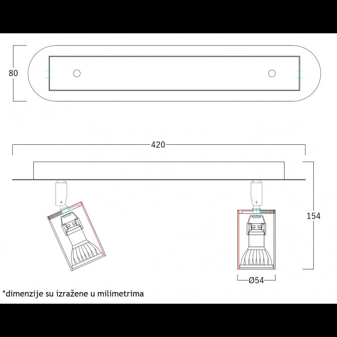 VESTA 413 SPOT 2*GU10 MESING/CRNA