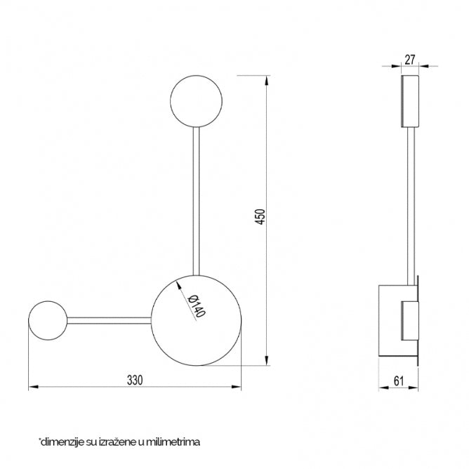 VESTA 472 ZIDNA LAMPA 8W 3000K BRUSENO ZLATO