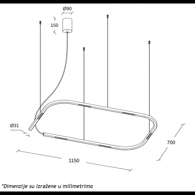 VESTA 623 VISILICA 36W 3000K CRNA