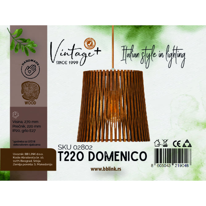 VINTAGE DOMENICO T220 VISILICA 1*E27 (O 220 mm, h-270 mm) - SKU02802