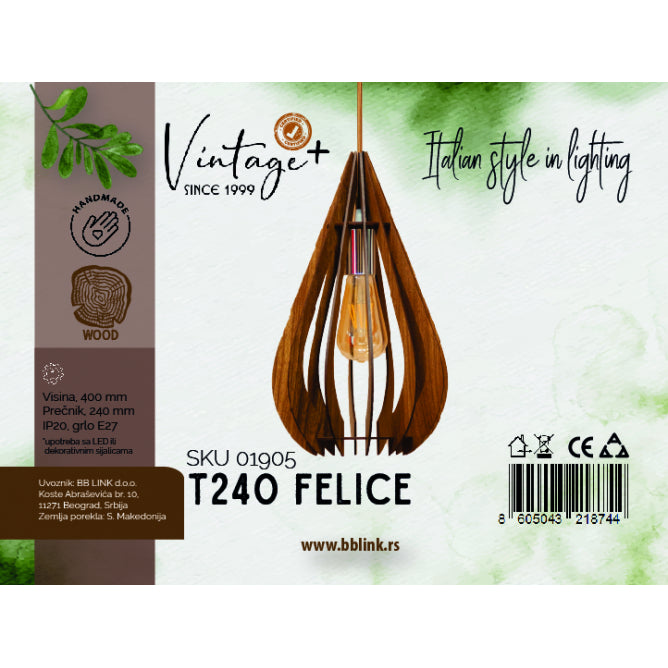 VINTAGE FELICE T240 VISILICA 1*E27 (O 240 mm, h-400 mm) - SKU01905