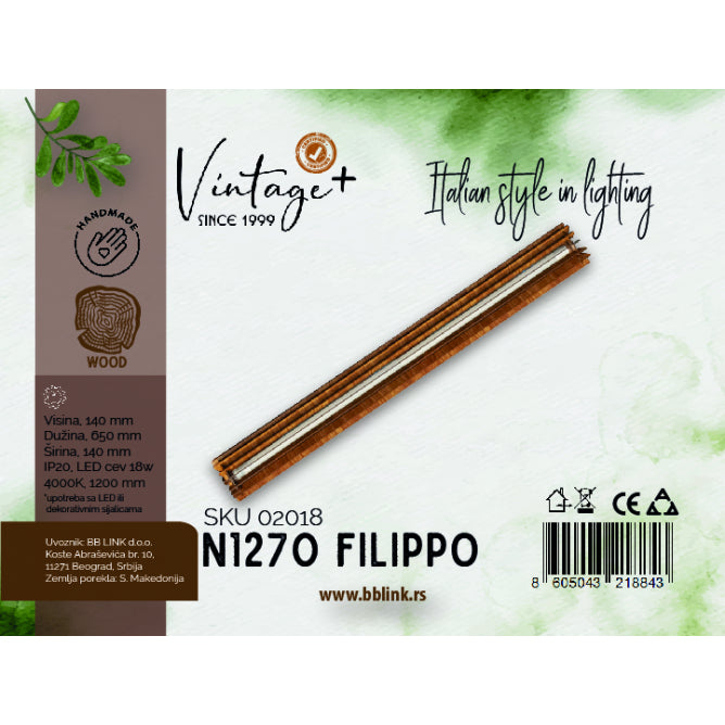 VINTAGE FILIPPO N1270 ZIDNA LAMPA 18W 4000K (1270x140x140 mm) - SKU02018