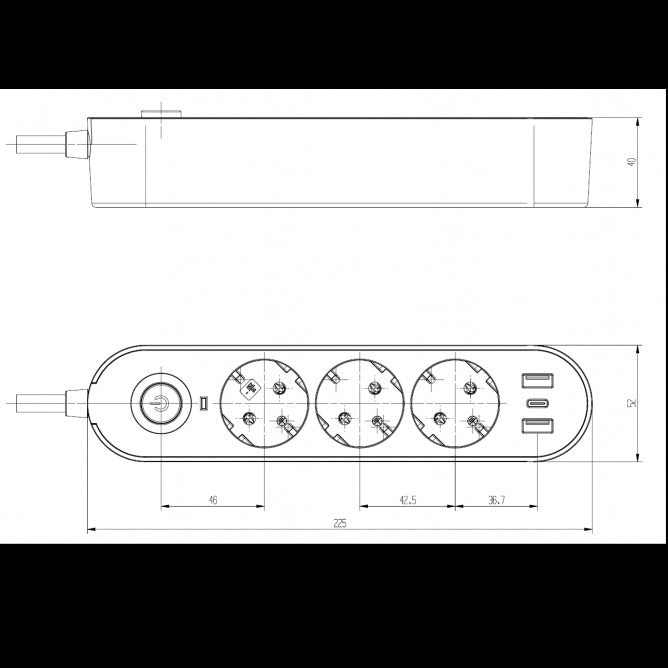 PRENOSNA PRIKLJUCNICA GS03KU 3/3met, 2 USB, TIP C