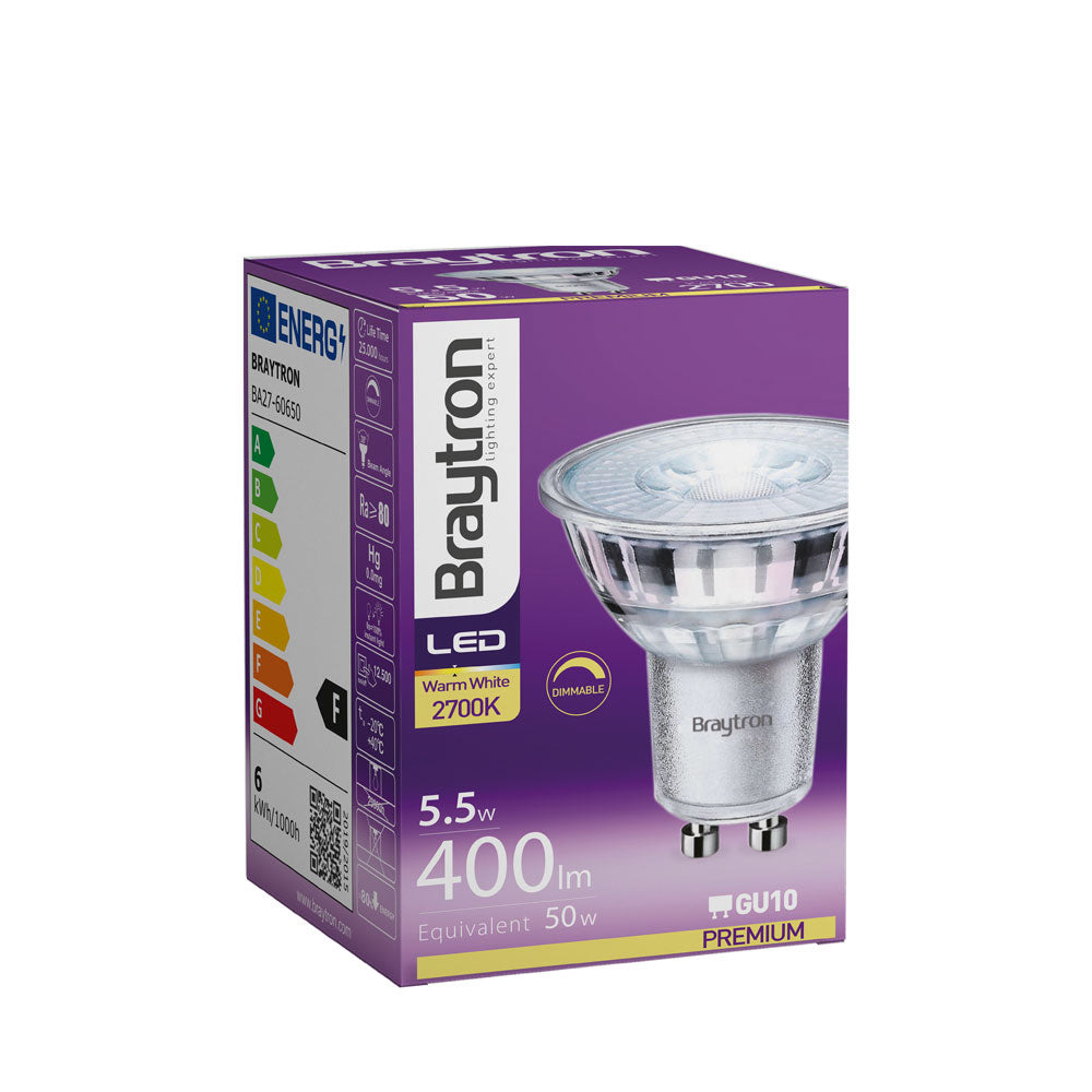 BRY-PREMIUM-5.5W-GU10-38D-DIMABILNA-STAKLENA-3000K-LED SIJALICA