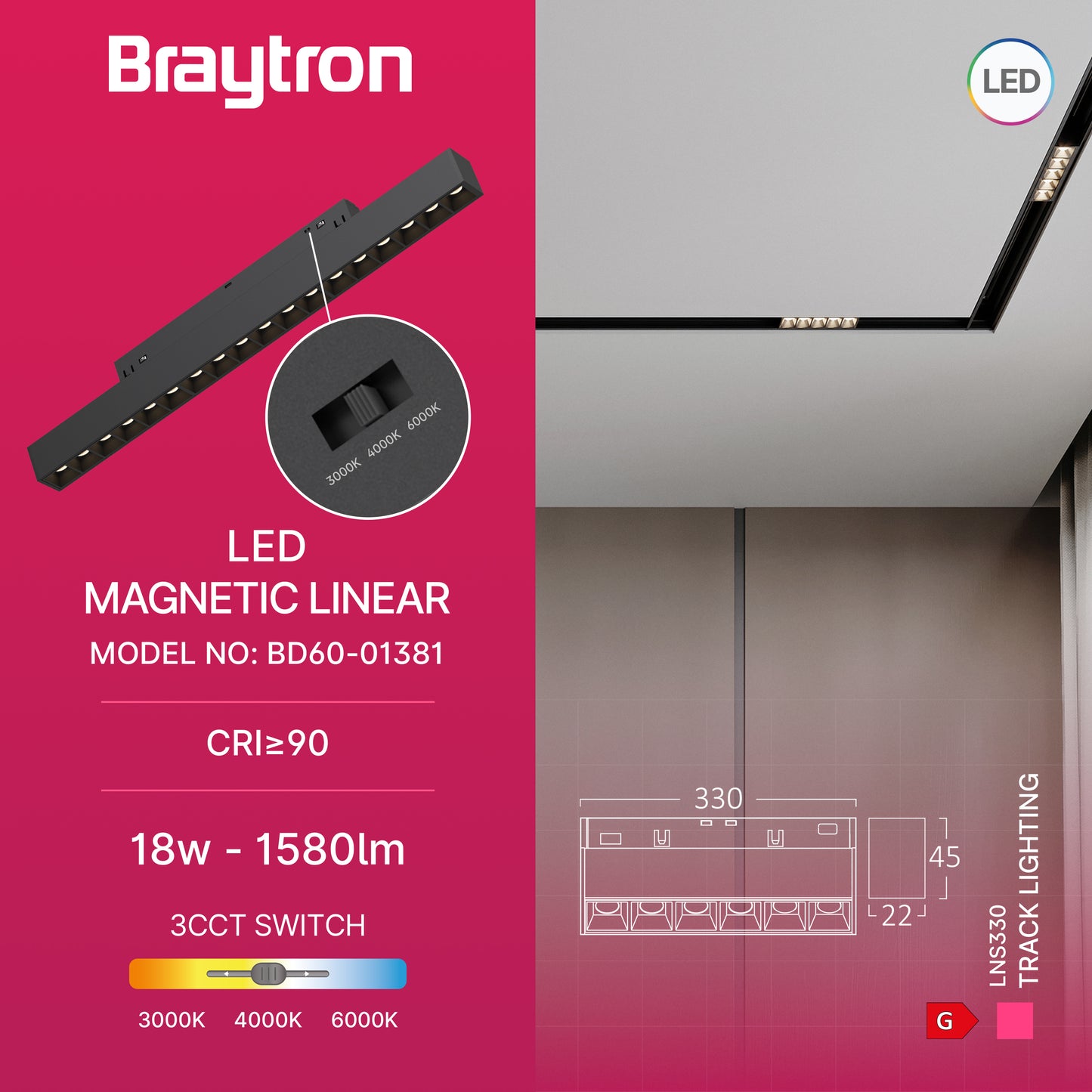 BRY-LNS330-18W-48VDC-3U1-CRNA-MAG.LINEARNA SVETILJKA