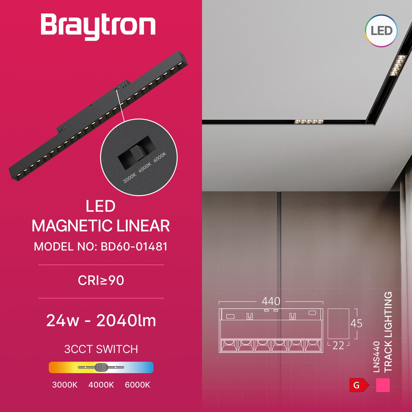 BRY-LNS440-24W-48VDC-3U1-CRNA-MAG.LINEARNA SVETILJKA