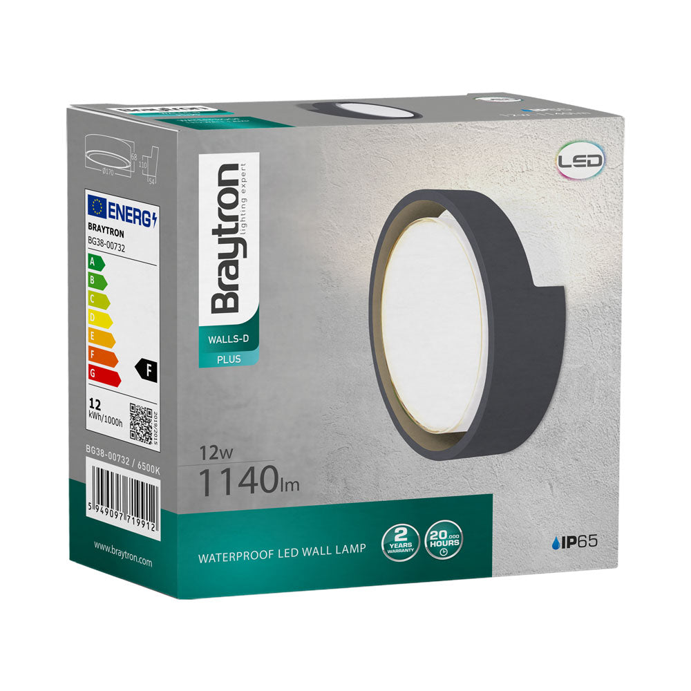 BRY-D-OKRUGLA-SIVA-12W-6500K-IP65-ZIDNA BAŠTENSKA SVETILJKA