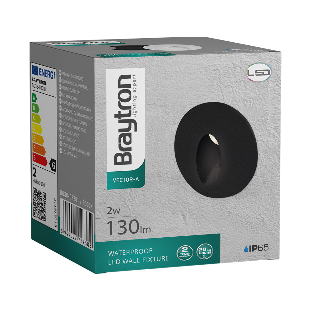 BRY-A-OKRUGLA-CRNA-2W-3000K-IP65-ZIDNA BAŠTENSKA SVETILJKA