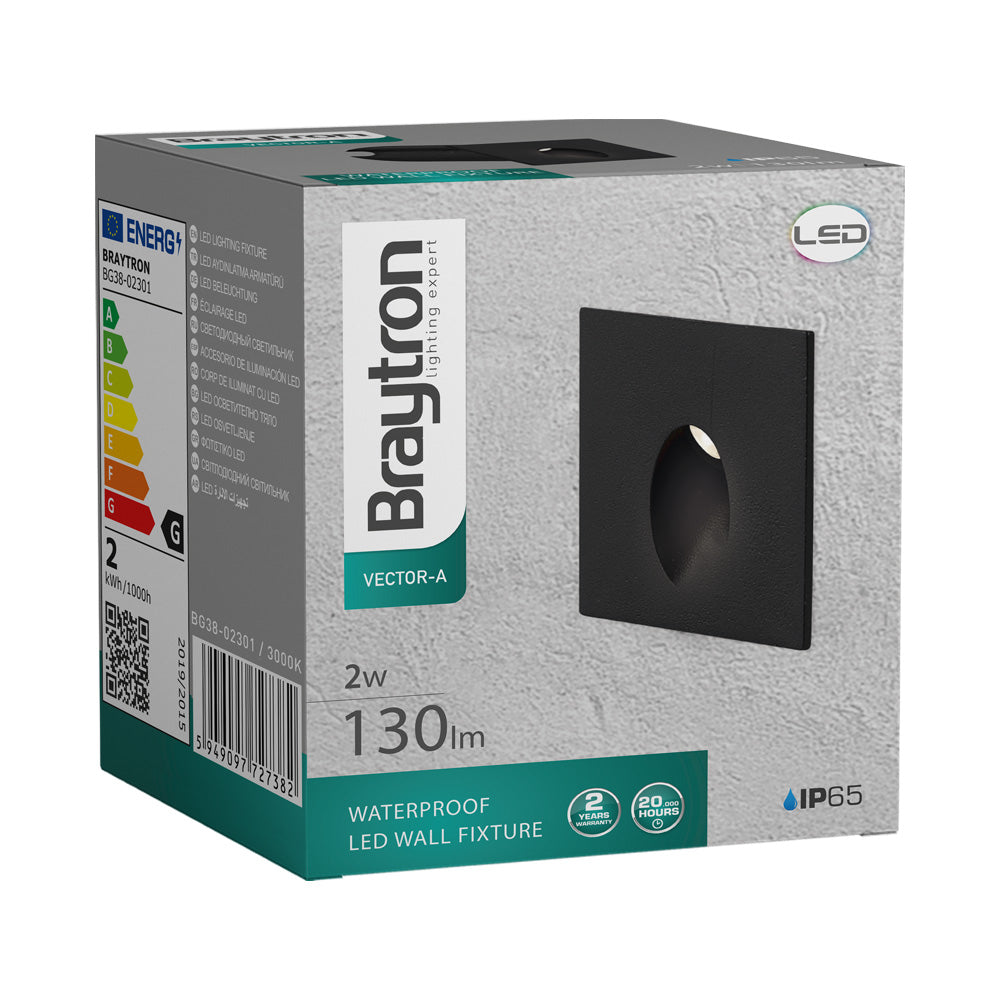 BRY-A-KVADRATNA-CRNA-2W-3000K-IP65-ZIDNA BAŠTENSKA SVETILJKA