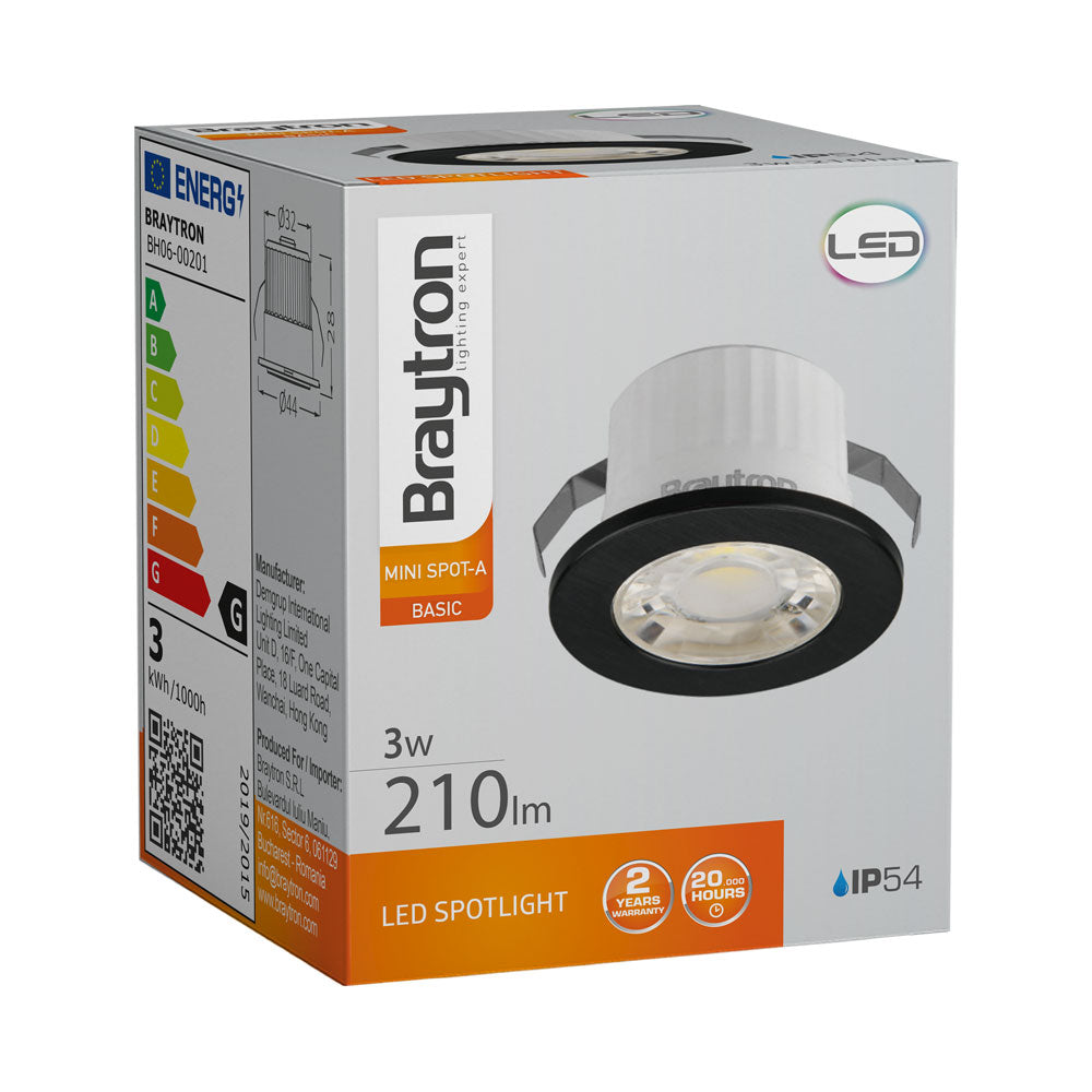 BRY-A-3W-38D-CRNA-3000K-IP54-LED MINISPOT SVETILJKA