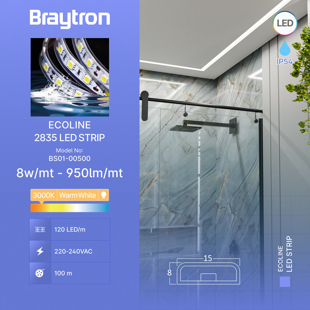 BRY-ECOLINE-120L-2835-3000K-220V-8W-IP54-LED TRAKA