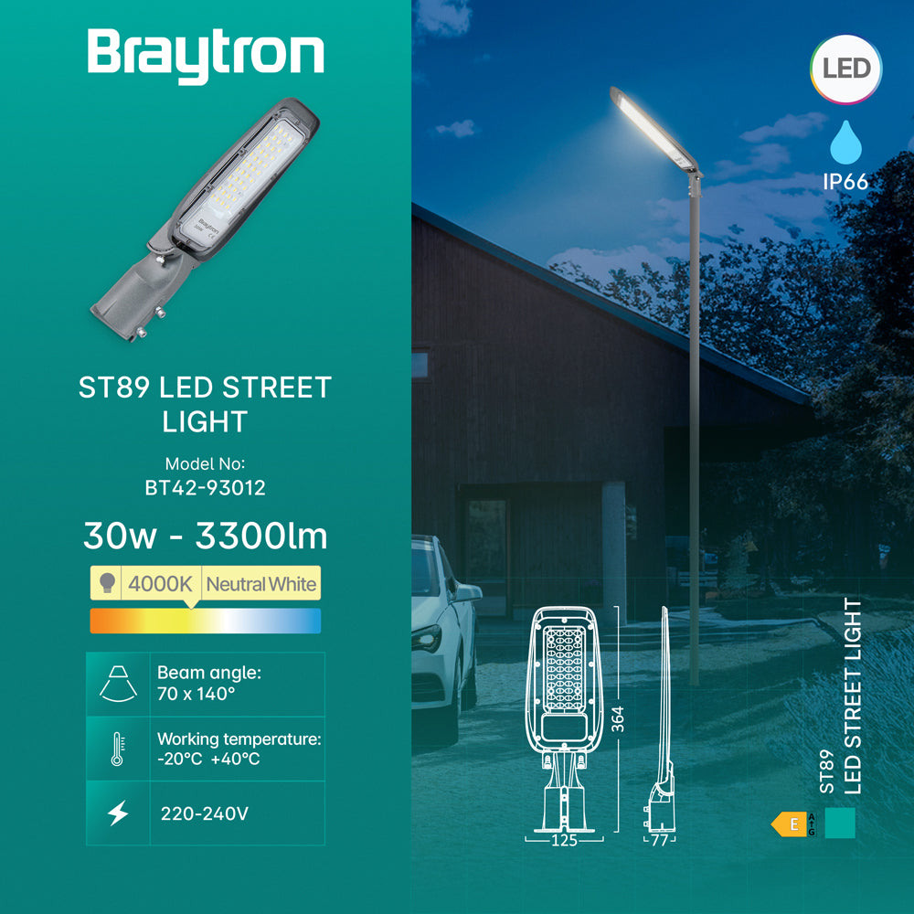 BRY-ST89-30W-SIVA-4000K-IP66-LED ULICNA SVETILJKA