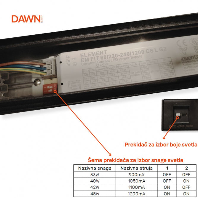 DAWN LED SVETILJKA LT-T-020 33/40/42/45W  CCT CRNA 1,2 met