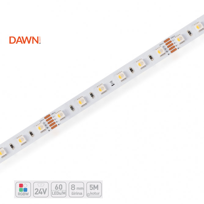 DAWN LED TRAKA HL 5050-60-RGBW 24V IP20 (5met, 19.2W/m, 12mm)