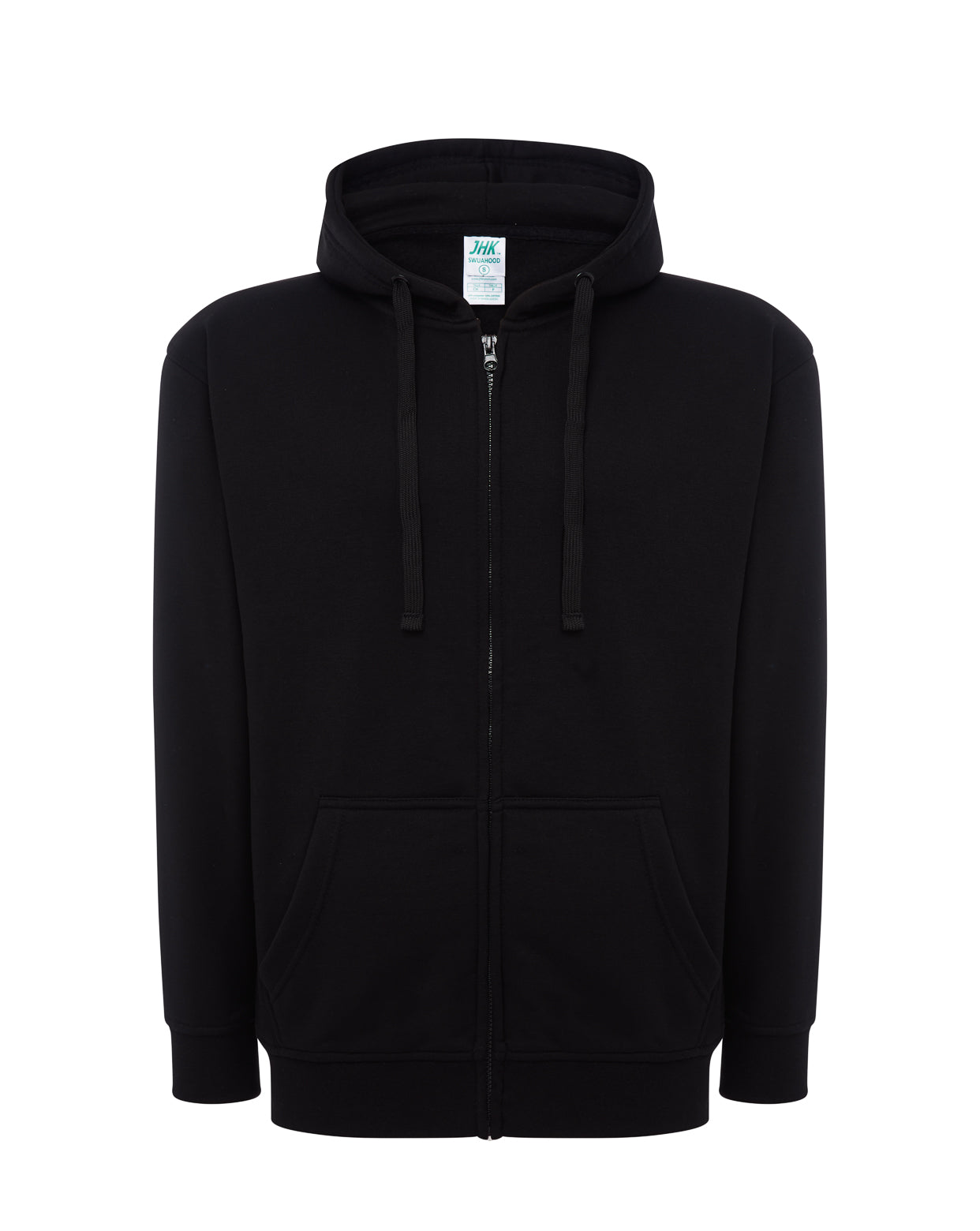 Duks s kapuljačom i zatvaračem, unisex, crna