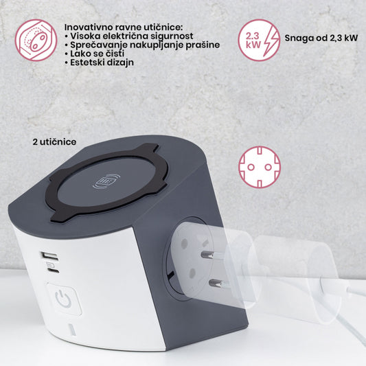 LG 694500 PRODUZNI BLOK SA BEZICNIM PUNJACEM 10W 2X2P+E 1XUSB-A 1XUSB-C INDIKACIJA 2M (TAUPE/T.SIVA)