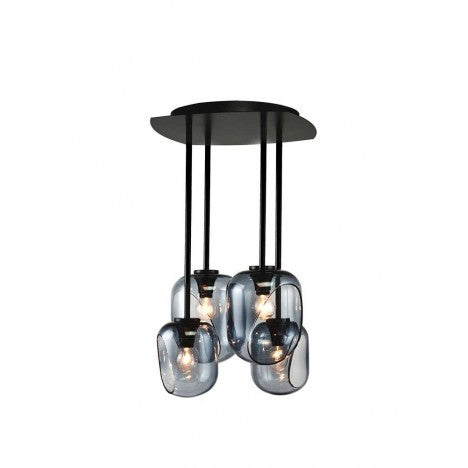 LUNA 104 LUSTER 4*E14 BLACK/SMOKED GLASS