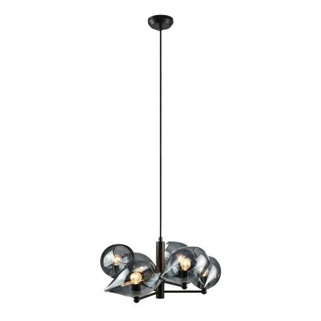 LUNA 115 LUSTER 6*E14 BLACK/SMOKED GLASS