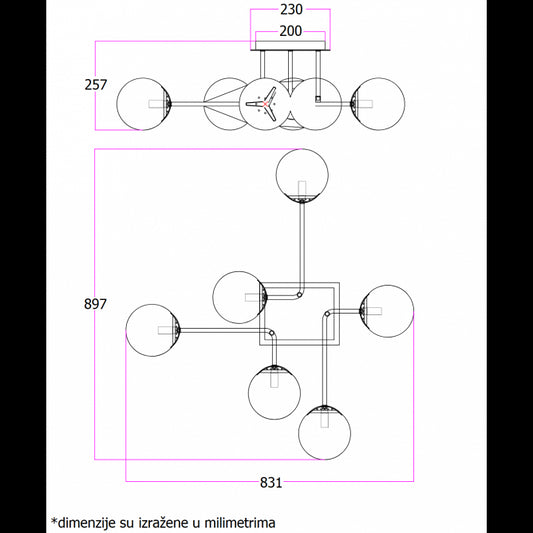 LUNA 188 LUSTER 6*G9 HROM/ZADIMLJENO STAKLO