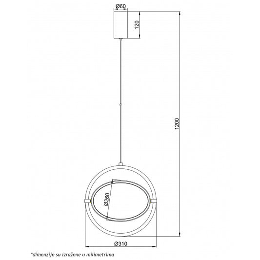 LUNA 253 VISILICA 10W 3000K CRNA DIM