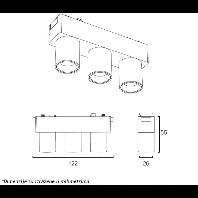 MAGNETIC SLIM SVETILJKA LED26-3TY 6W 3000K 24° 48V DC CRNA